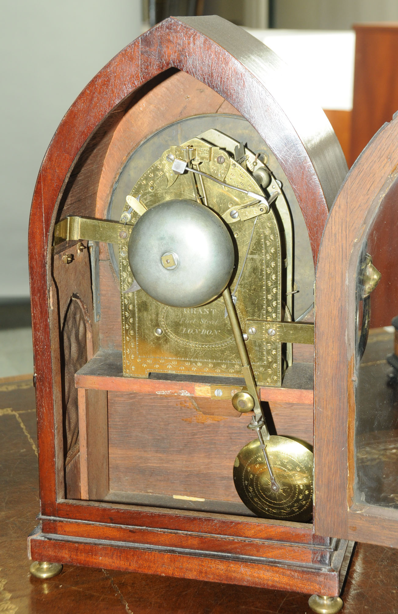 A Regency mahogany brass strung lancet type bracket clock, by Grant Fleet Street London, - Image 5 of 13