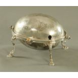 A Victorian silver plated breakfast dish, with revolving integral cover.