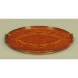 An Edwardian inlaid mahogany oval tray. Length 66 cm.