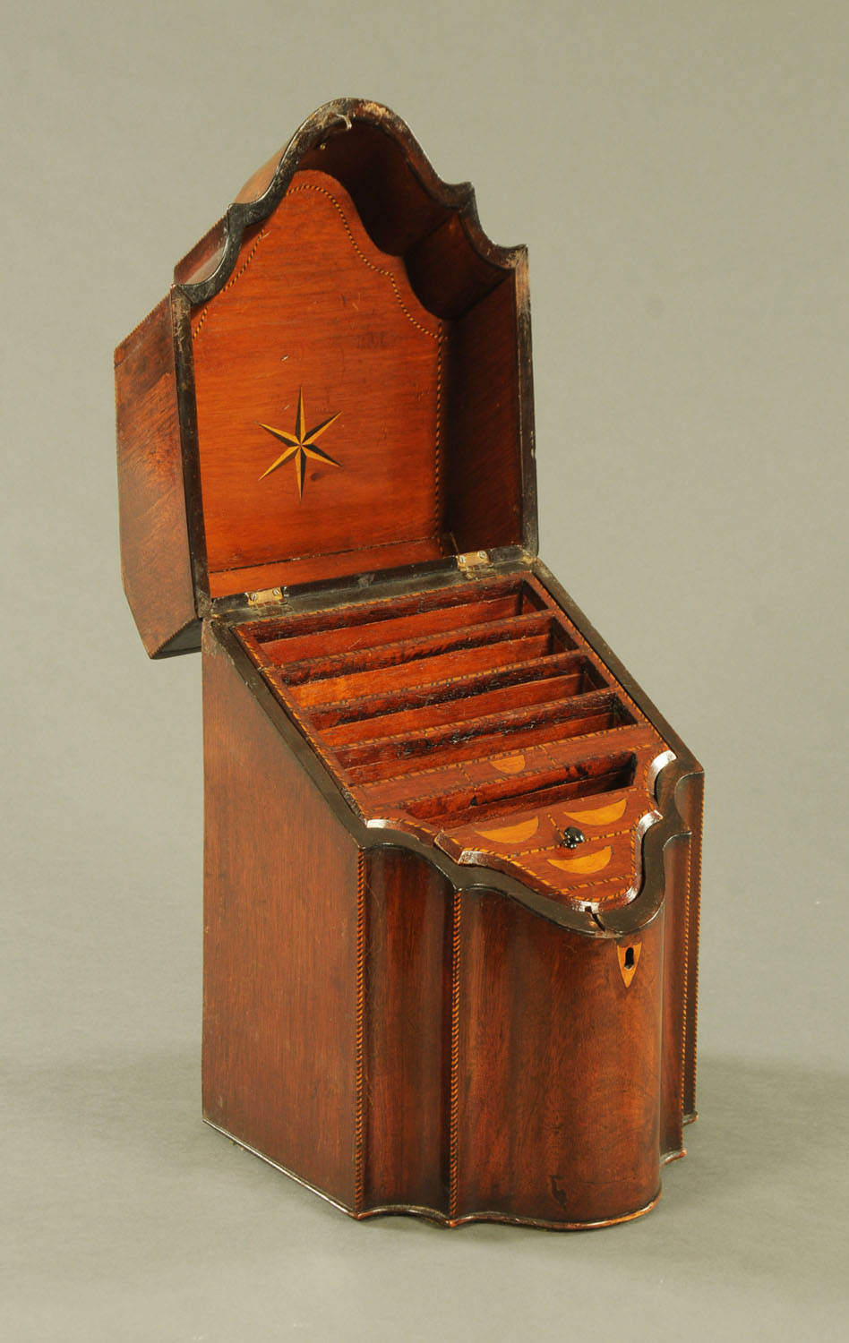 A George III mahogany serpentine fronted knife box, complete with fitted interior. Width 22. - Image 2 of 2