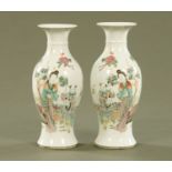 A pair of Chinese Republic vases, baluster form decorated with character marks and figures.