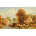 Samuel Austin (1796-1834), watercolour "Barges on a River". 23 cm x 38 cm, framed.