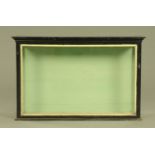 A glazed display cabinet, black painted. Width 111 cm, depth 31 cm, height 70 cm.