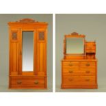 A Victorian walnut wardrobe and dressing chest.