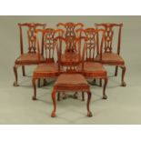 A matched set of six late Victorian mahogany Chippendale style dining chairs (4 plus 2),