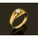 An 18 ct gold solitaire gentleman's diamond ring, size V. 6.2 grams.