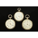 Three silver cased key wind chronographs, Harris Stone of Leeds and two others,
