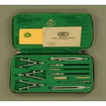 A vintage Faber Castell cased set of drawing instruments, 1960's. Length 27 cm.