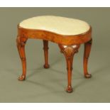 A walnut veneered kidney shaped stool, circa 1930,