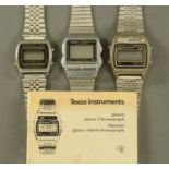 Three 1970's digital watches, Casio, Texas Instruments and another.