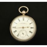 A silver cased fusee English Lever pocket watch by J W Benson London, currently ticking away.