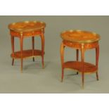 A pair of Continental oval parquetry and galleried side tables,