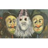 Eric W Hargreaves, watercolour "Carnival Masks". 33 cm x 51 cm, framed, signed.