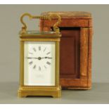 An Edwardian French brass carriage clock, timepiece only, G.H. Lee and Co, Liverpool.