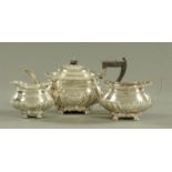 A three piece silver tea service, Birmingham 1909 maker William Adams,