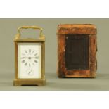 An Edwardian brass carriage clock by Mahr of London, with alarm,