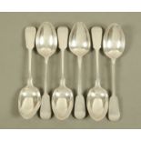 A matched set of 6 silver dessert spoons, 5 London 1881, 1 London 1832,