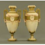 A large pair of Royal Dux Art Nouveau style urns, each with pink triangular mark to base,