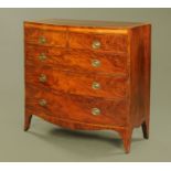 An early 19th century mahogany satinwood banded bow fronted chest of drawers,