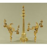 A Victorian brass table lamp, with moulded triangular base, height to top of light fitting 60 cm,