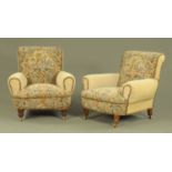 A large pair of Edwardian easy chairs,