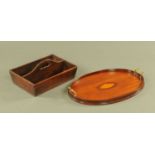 An Edwardian inlaid mahogany oval drinks tray,