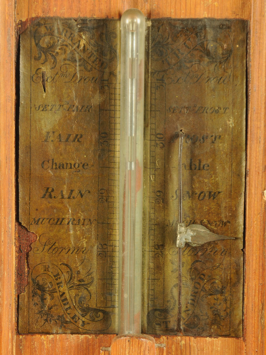 A pine cased stick barometer, with paper label and adjustable scale. Height 104 cm. - Image 2 of 2