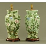 A pair of Chinese celadon vases, converted to table lamps,