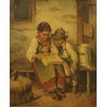 Josef Haier (1816-1891), oil on canvas, children reading.