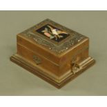 A 19th century bronze and Pietra Dura jewellery casket, stamped T K Austin & Co Dublin,