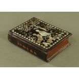 A Chinese rectangular book form box, with mirror and secret drawer. 24 cm x 19 cm x 7 cm.