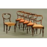 A set of six Victorian rosewood dining chairs, with drop in seats and raised on turned front legs.