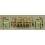 A matched set of nine Regency ebonised and gilt dining chairs,