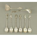 A collection of eight Dutch silver novelty decorative spoons, longest 13.5 cm.