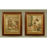 A pair of 19th century petit point interior scenes, huntsmen with spaniel. 61 cm x 48 cm.