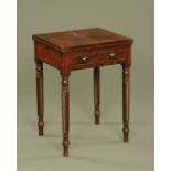 A 19th century mahogany and rosewood banded games table, with hinged flap to either side,