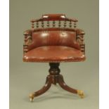 A Victorian style mahogany office swivel chair,