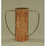 John Williams Newlyn School copper vase, fish in weeds pattern,