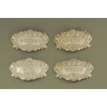 Four silver decanter labels,