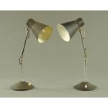 A pair of vintage chrome and black wrinkle finish painted Anglepoise type lamps.