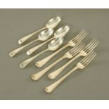 Four silver table forks London William Sumner 1789, together with four dessert spoons,