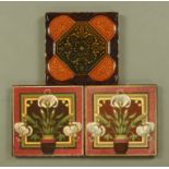 Three Victorian tiles. 6" square.