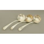 A set of 3 Georgian silver Old English thread patterned sauce ladles, London 1809,