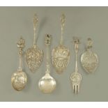 A collection of six large Dutch silver cake servers, spoons, fork etc. Longest 20 cm.