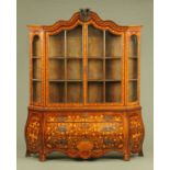 An early 19th century Dutch marquetry display cabinet,