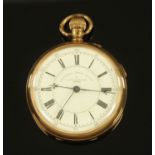 A 19th century gold plated chronometer, with centre seconds, by Russell, Liverpool, knob wind.