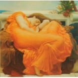 After Frederick Leighton, a print of a reclining female figure. 55 cm x 53 cm, framed.