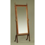 An Edwardian inlaid mahogany cheval mirror,