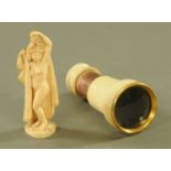 A 19th century ivory brass and copper monocular opera glass, diameter 64 mm,