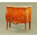 A Continental marble topped two drawer commode cabinet, with brass handles mounts and sabot feet.